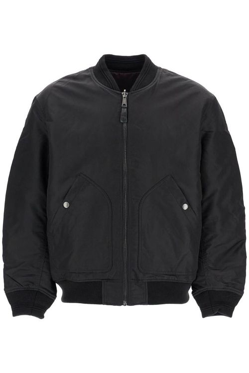 Classic black nylon bomber jacket with zip and side pockets