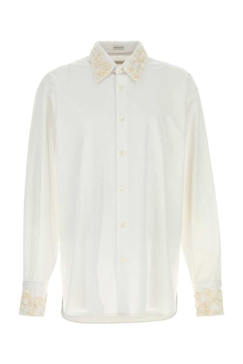 Lace-Trimmed Poplin Shirt — White