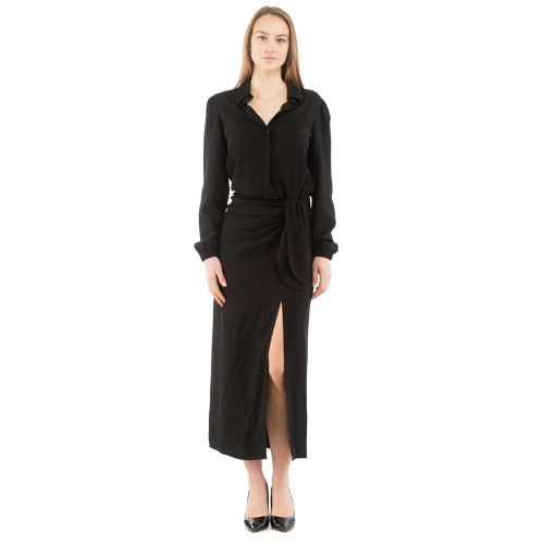 Shirt-Collar Wrap Dress — Black