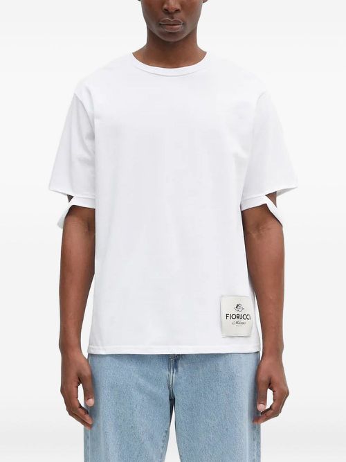 Distressed-hem logo-patch T-shirt - White