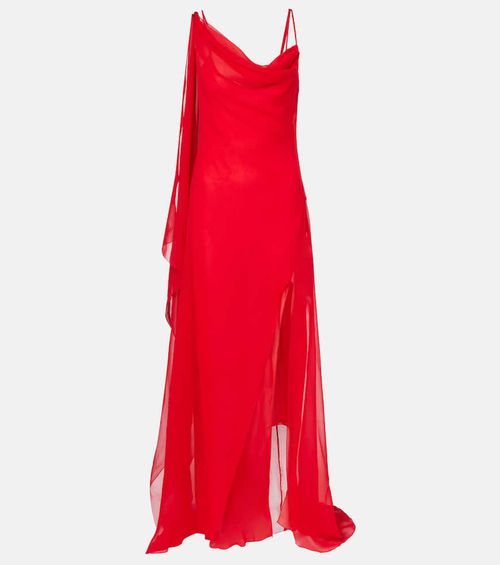 Asymmetric draped silk georgette gown