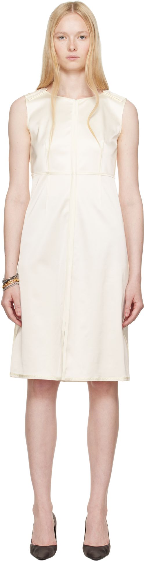 MM6 Maison Margiela Off-White Satin Stretch Convertible Midi Dress