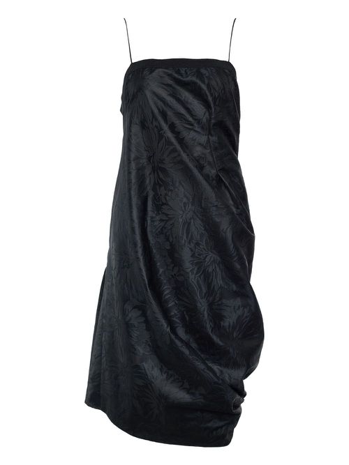 Pre-owned floral-jacquard draped dress - Black