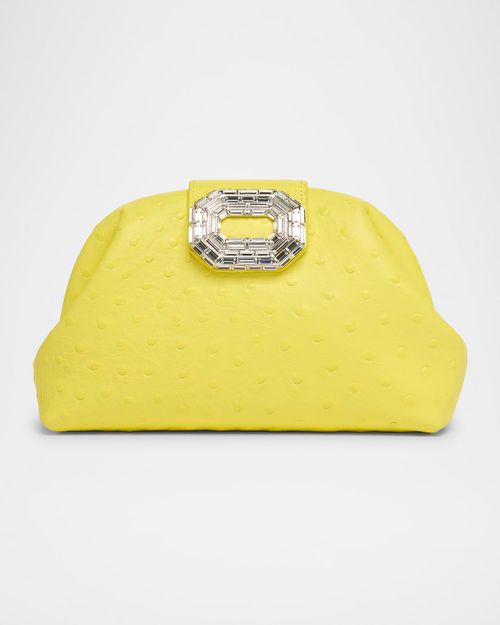 Camelia Ostrich-Embossed Leather Clutch Bag