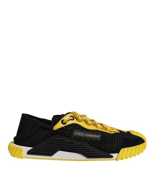 Dolce & Gabbana Black Yellow Low Top Sneakers Men's Shoe