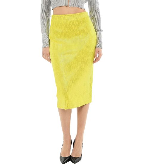 Yellow Logo Print Midi Skirt