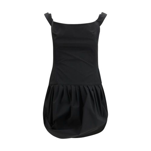 Bubble-Skirt Puffed Dress — Black