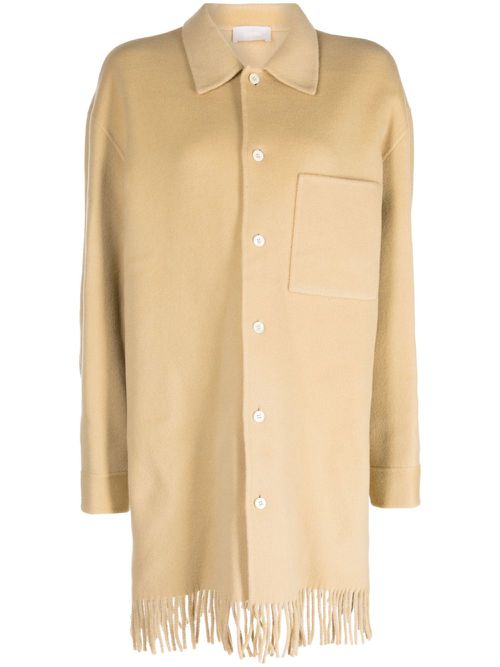 Fringed-hem single-breasted coat - Neutrals