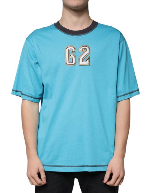 Logo-Embroidered Crew Neck T-Shirt — Blue