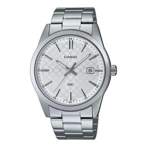 Men's Silver Stainless Steel Watch with Textured Silver Dial - MTP-VD03D-7AUDF