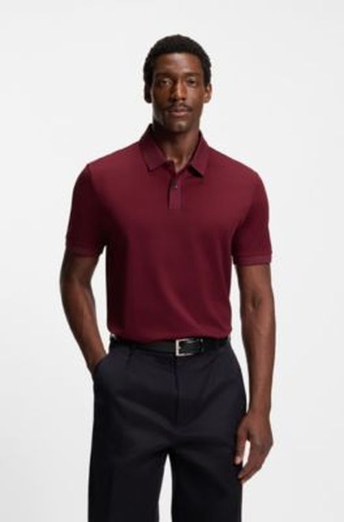 BOSS Micro-pattern polo shirt in mercerised cotton - Dark Red Men's Polo Shirt