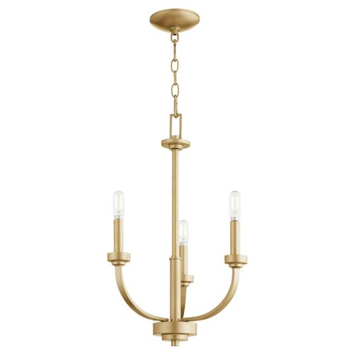 Aged Brass Three Light Chandelier from the Reyes Collection