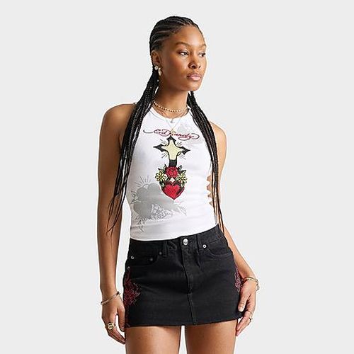 Women's Cross Heart Rhinestone Tank Top in White