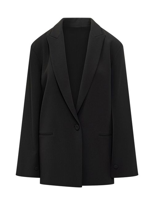 Black Solid Notched Lapel Blazer