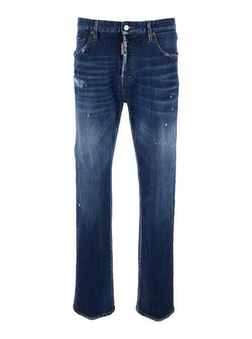 '643' Blue Jeans With All-Over Details And Logo Patch On The Rear In Denim Man
