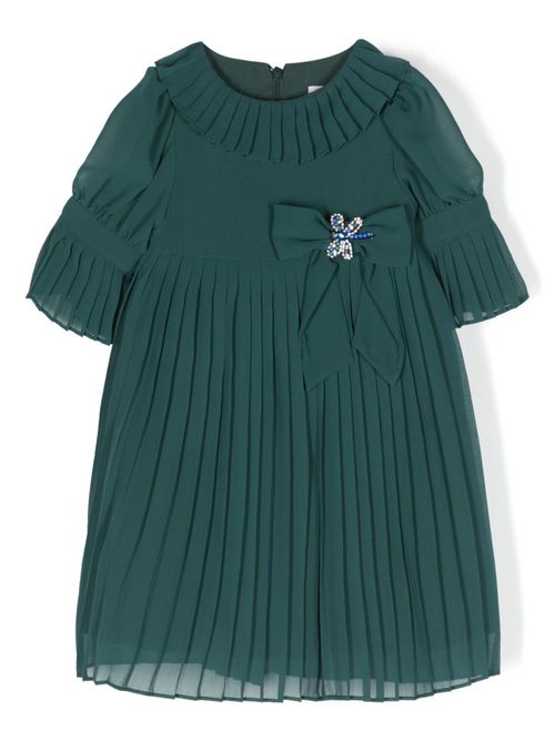 Bow-detail pleated dress - Green