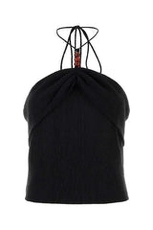 Strappy Halter Ribbed Sweater — Black