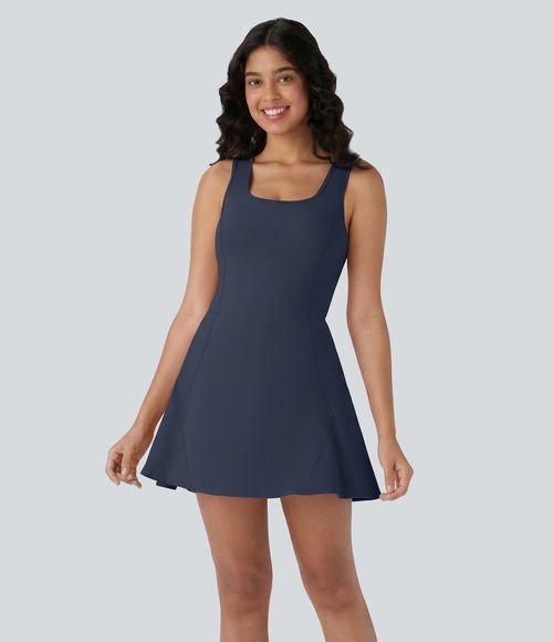 Softlyzero™ Airy Robe Sport de danse courte 2-en-1 avec dos nu croisé, encolure en U et poches latérales - Mood Indigo