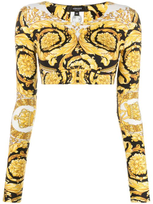 Barocco-print crop top - White