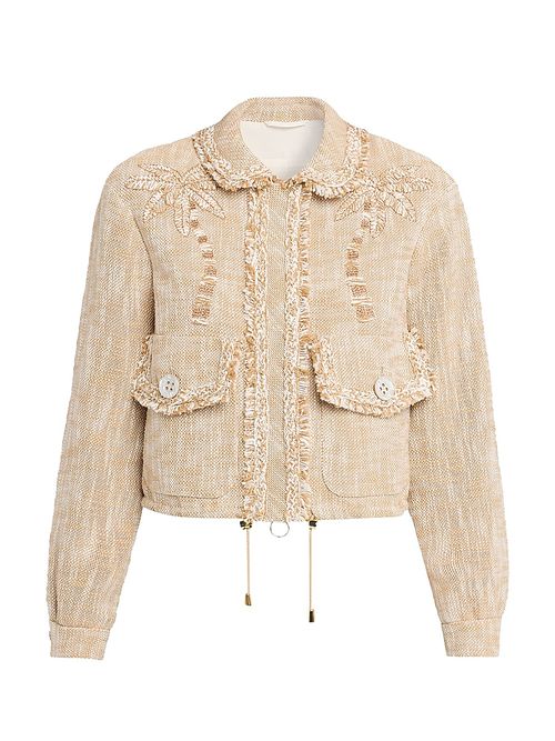 Women's Embroidered Cotton-Blend Tweed Jacket - Beige Multi