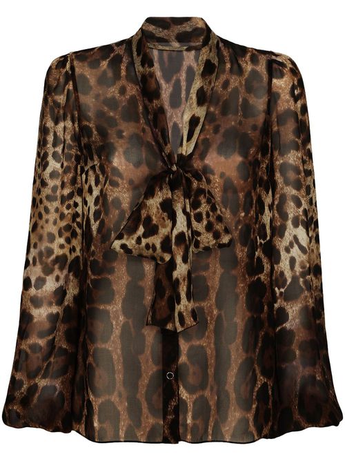 Leopard-print silk blouse - Brown