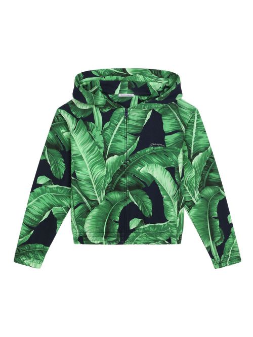 Banana leaf-print cotton hoodie - Green