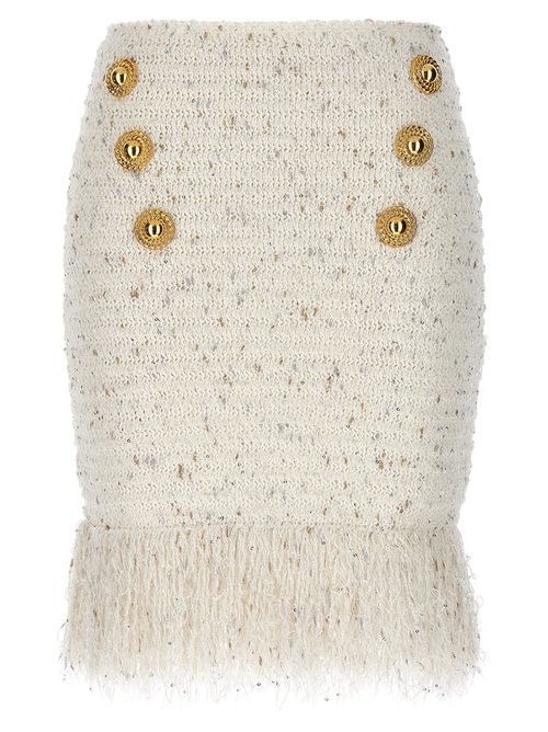 -Fringed Tweed Gonne Bianco-Donna