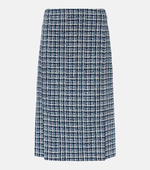 High-rise cotton-blend tweed midi skirt