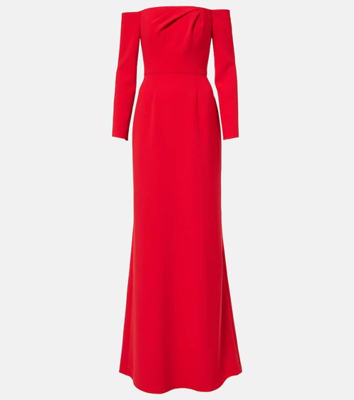 Off-shoulder gathered crêpe gown