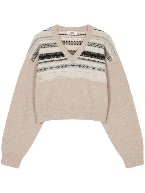Patterned-detailed sweater - Neutrals