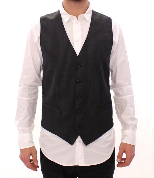 Pinstriped Wool Vest — Gray