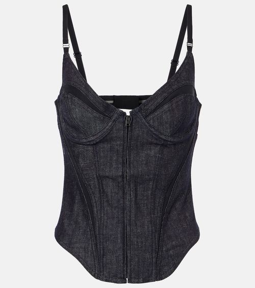 Mesh-trimmed denim corset