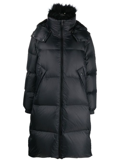 Lambswool collar down coat - Black