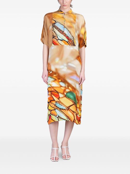 YAVI graphic-print midi dress - Neutrals
