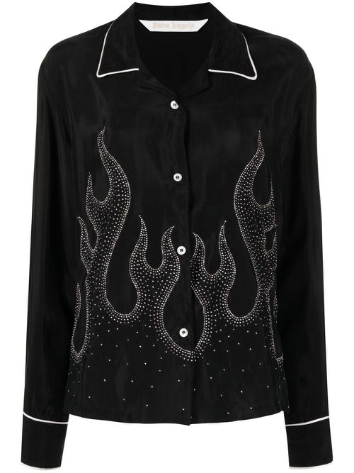 Flame-embroidered shirt - Black