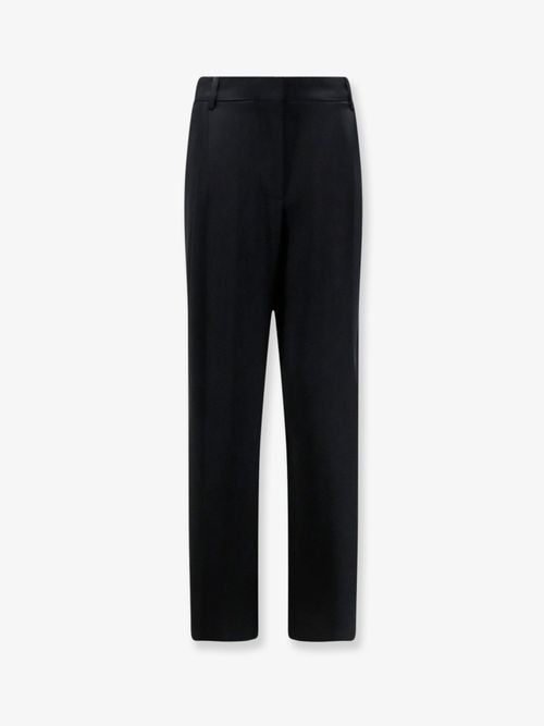 Pleated Satin Straight-Leg Trousers — Black