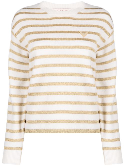 Striped logo-plaque jumper - Neutrals