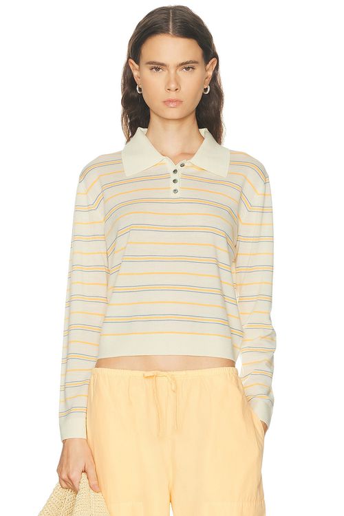 LESET James Stripe Polo Top in Soleil Stripe - Lemon,Mustard. L also in M