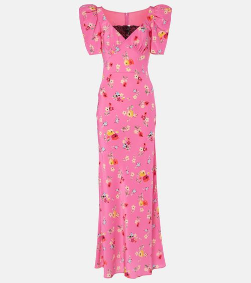 Lace-trimmed silk maxi dress