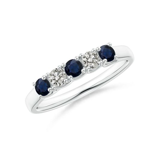 Angara 0.36 Carat Half Eternity Five Stone Sapphire and Diamond Wedding Band in Silver