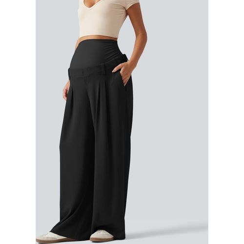 Halara Halara Flex™ Super High Waisted Wide Leg Waffle Maternity Work Trousers with Pockets - Black - XLregular
