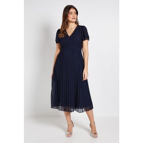 Wallis Womens Lace Pleat Detail Midi Dress - Navy Cotton