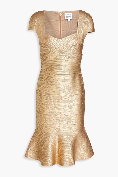 Fluted metallic bandage dress