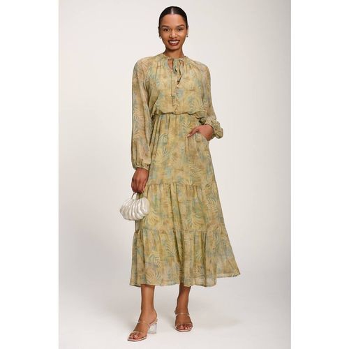 Jolie Moi Women's Chiffon Tie Neckline Maxi Dress in Olive