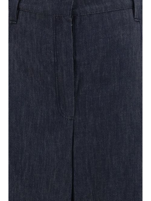 Denim Effect Twill Trousers — Blue