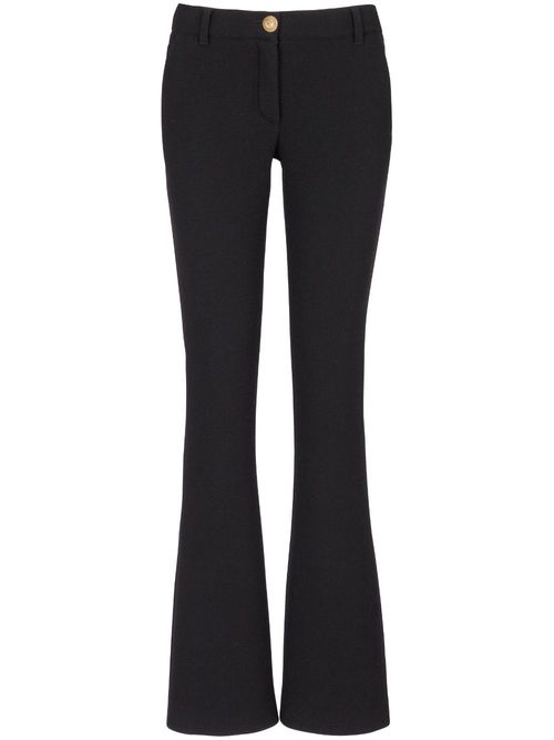 Virgin wool crepe-texture flared trousers - Black