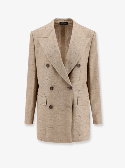 Viscose-Linen Double-Breasted Blazer — Beige