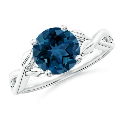 Angara 2.35 Carats Nature Inspired London Blue Topaz Crossover Ring with Leaf Motifs in Platinum