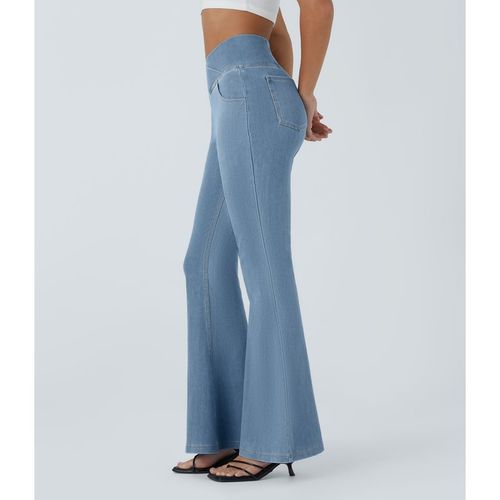 Halara Halara Flex™ High Waisted Crossover Pocket Washed Casual Jeans - Washed Denim Sunny Blue - XLta