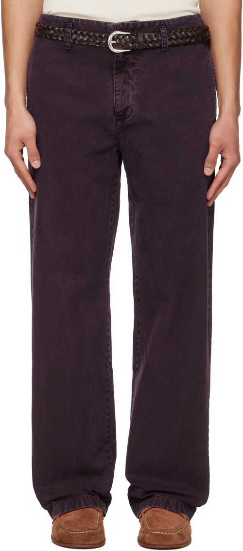 Burgundy Garment Dyed Cotton Straight Trousers